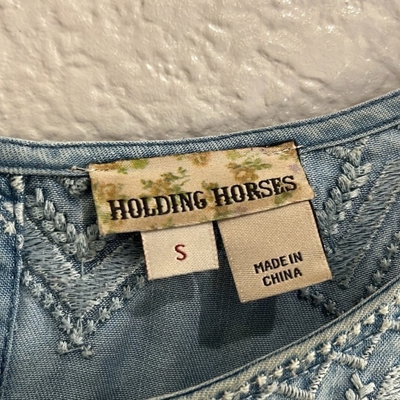 Anthropologie Holding Horses Dress Women Small Boho Western Cowgirl Denim Dress - Picture 5 of 11